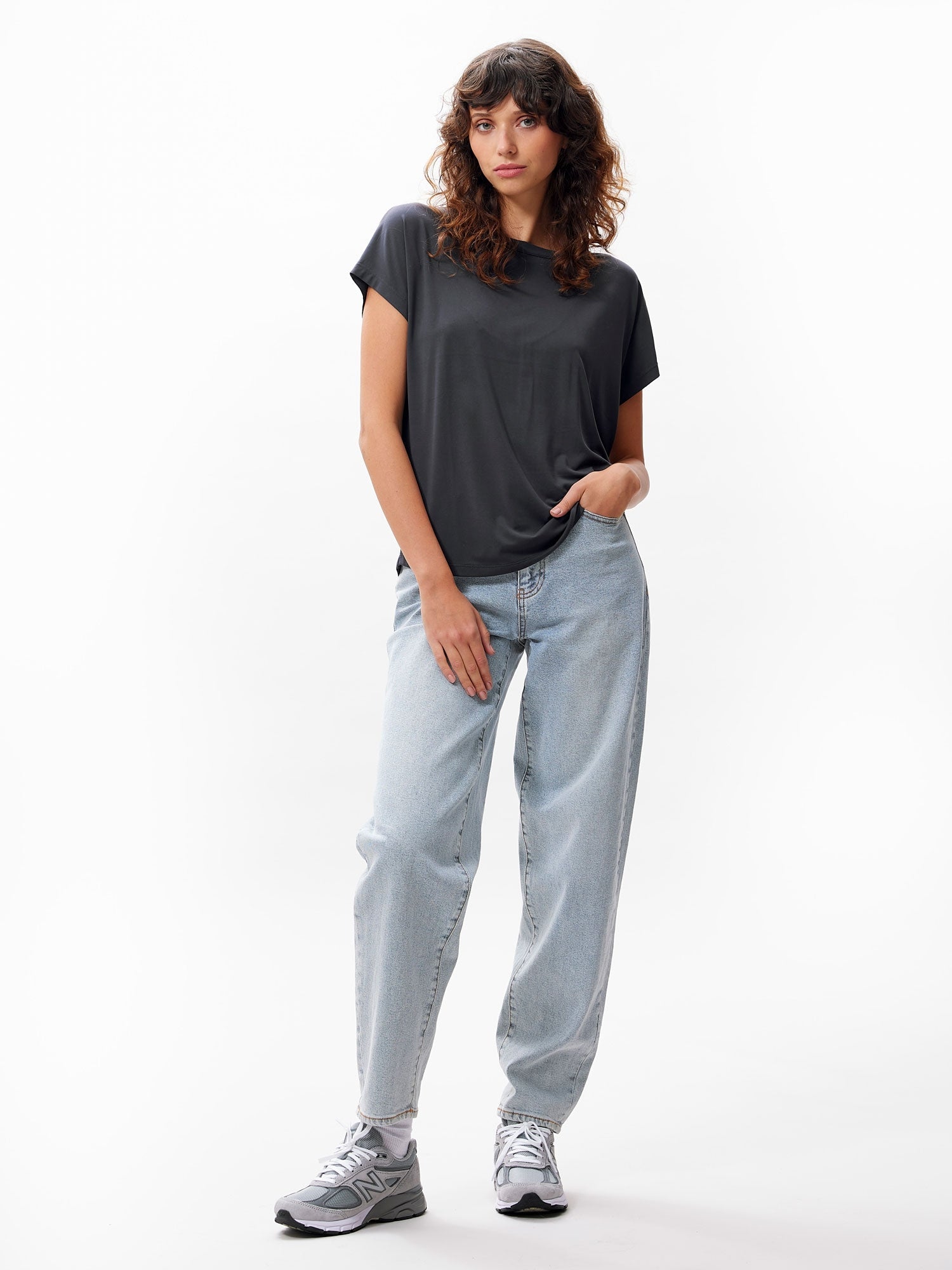 T-shirt met open rugdetail Donkergrijs