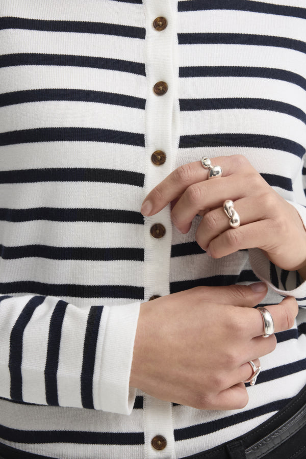 IHLULS O-NECK Cardigan White Striped