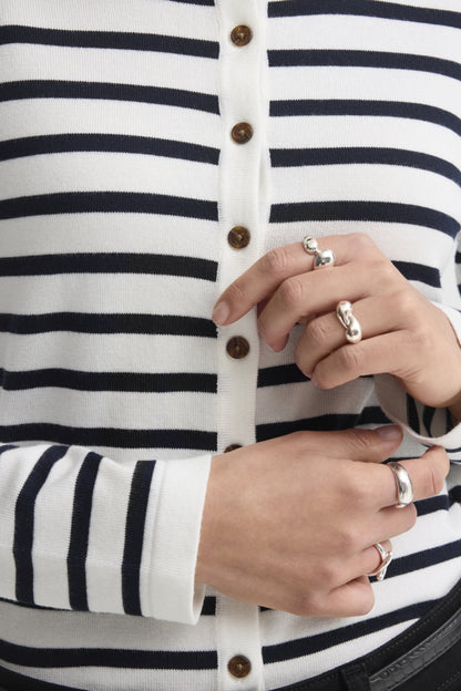 IHLULS O-NECK Cardigan White Striped