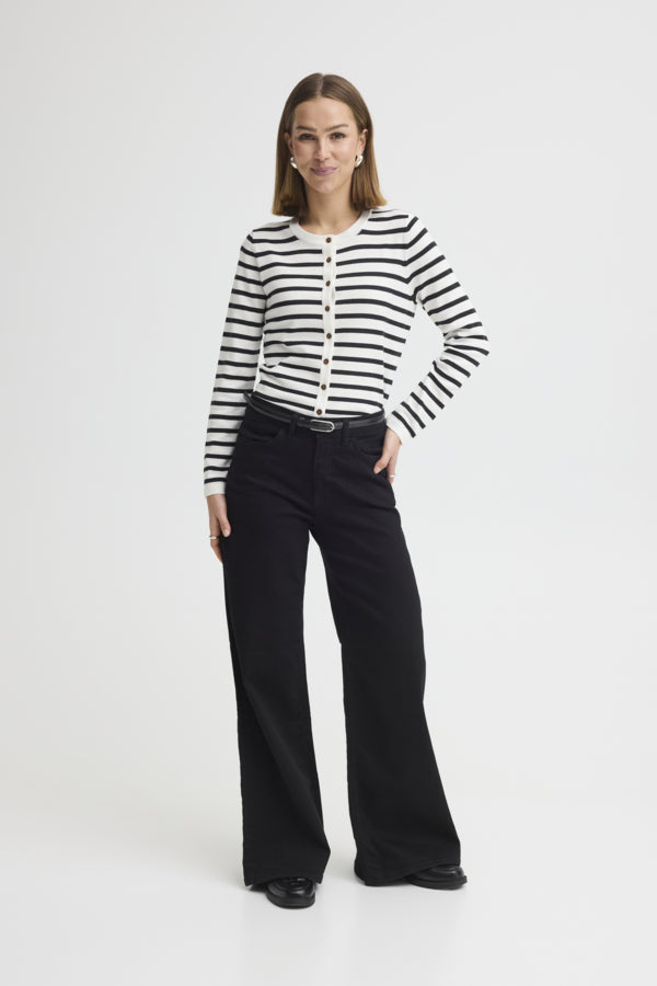 IHLULS O-NECK Cardigan White Striped
