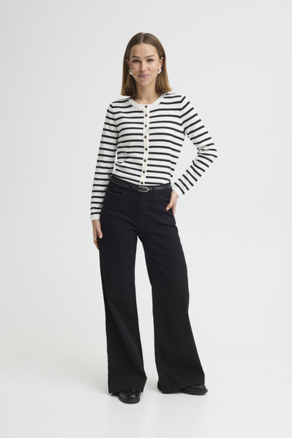 IHLULS O-NECK Cardigan White Striped