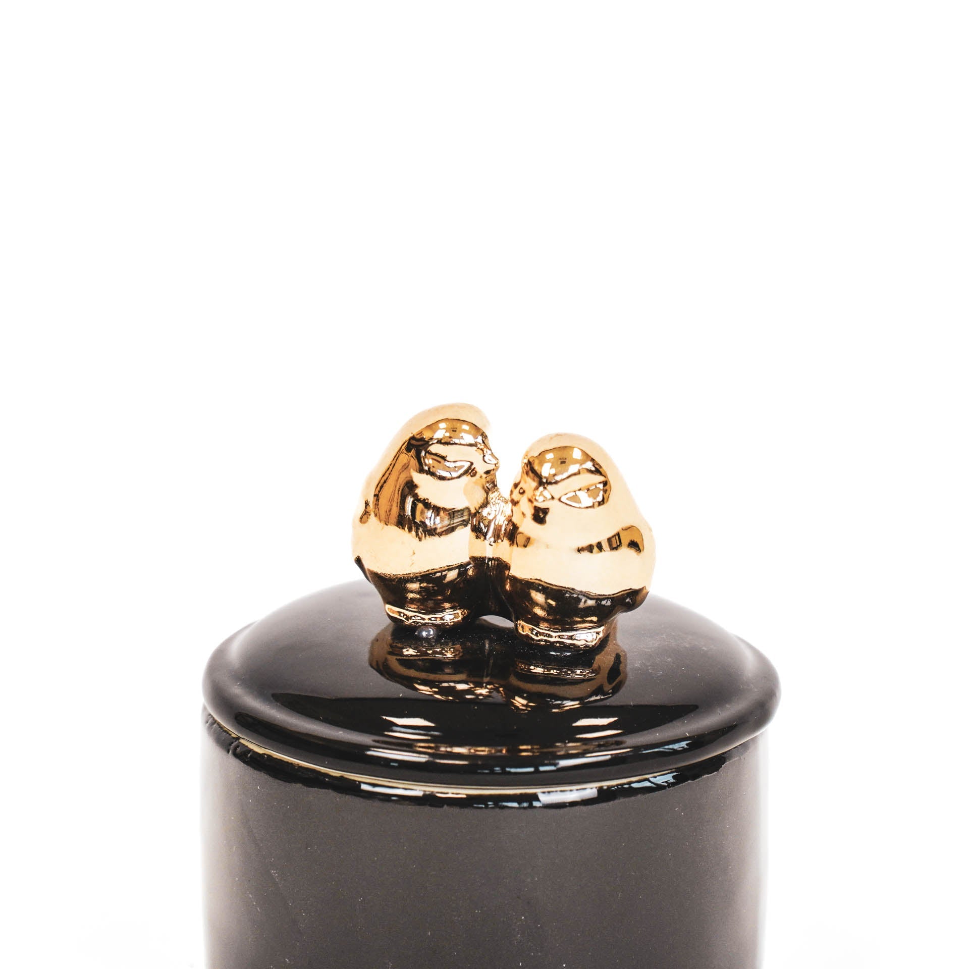 ZW Zwarte bakjes met gouden vogels (6x6x8cm)