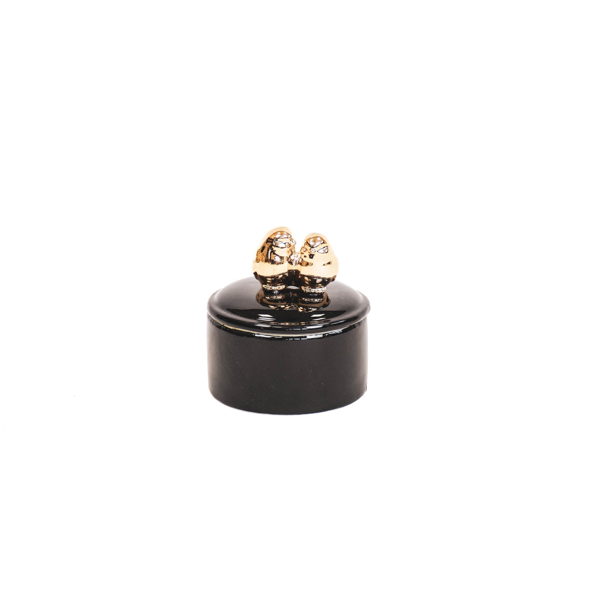 ZW Zwarte bakjes met gouden vogels (6x6x8cm)