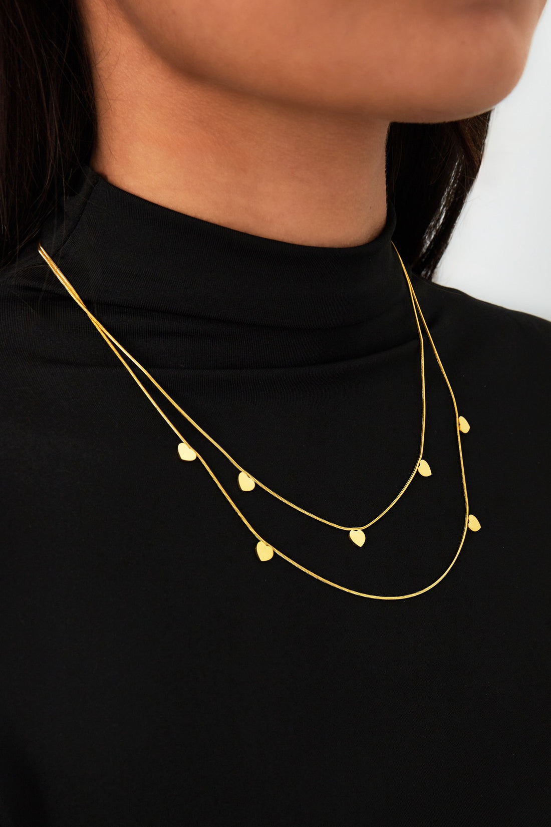 Doppelte Herz-Kette Goldfarben