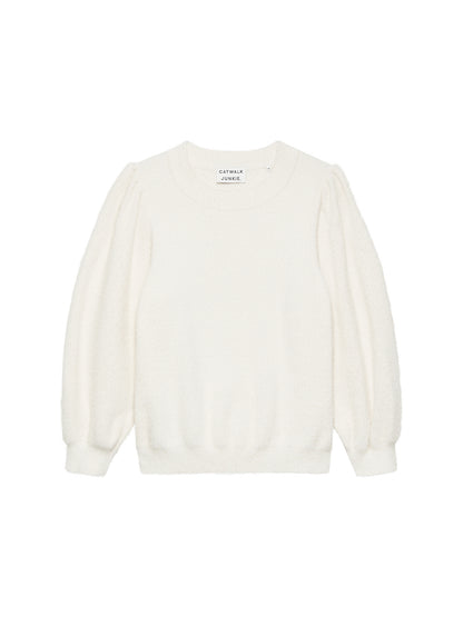 Fuzzy puff sleeve knit Off White