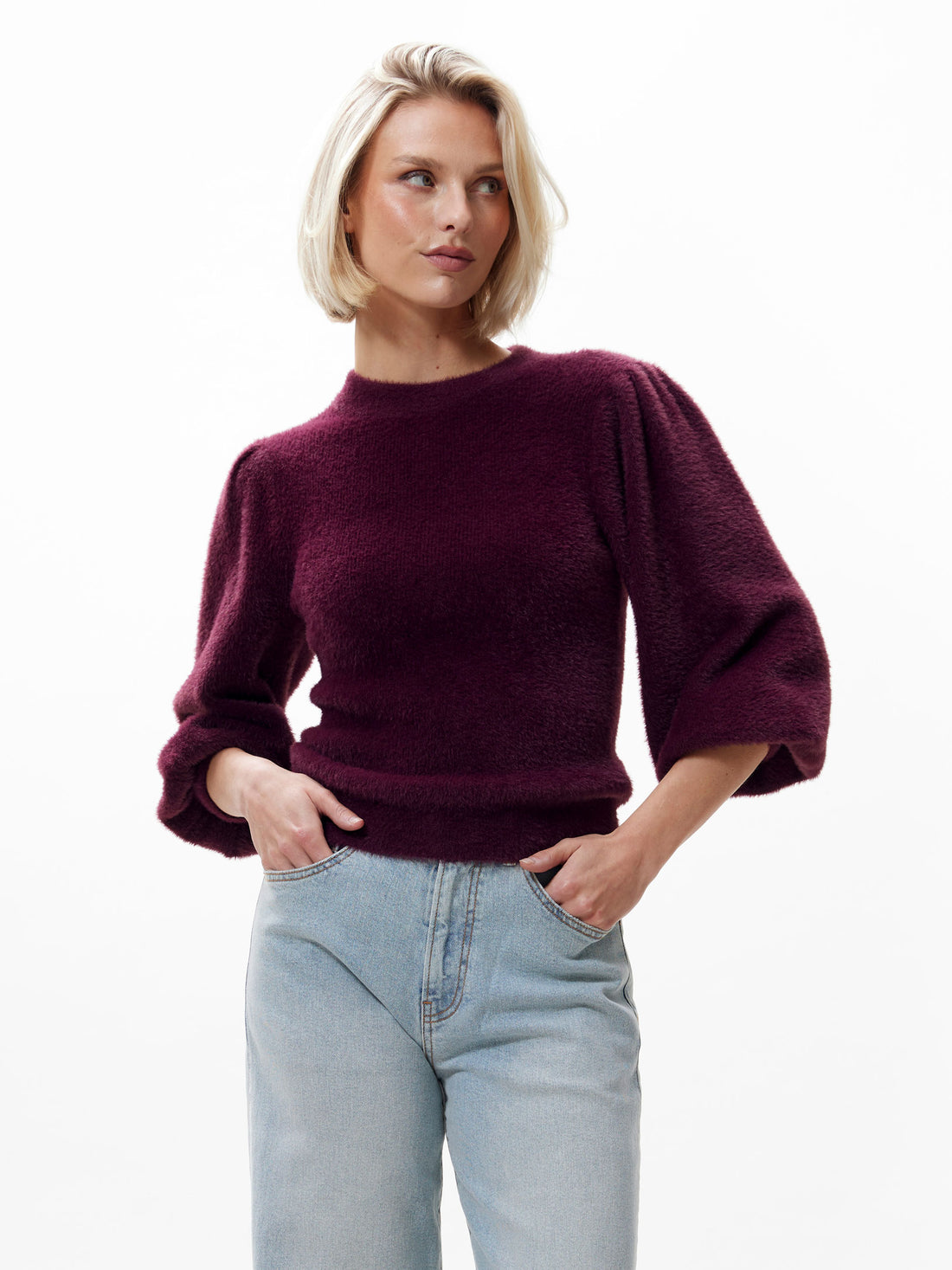 Fuzzy puff sleeve knit Winetasting