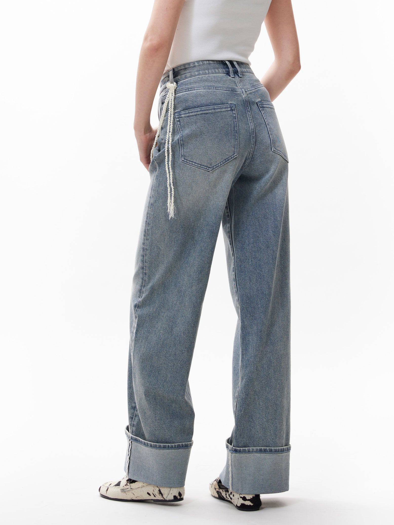 Loose fit jeans met omslag Tinted Blue