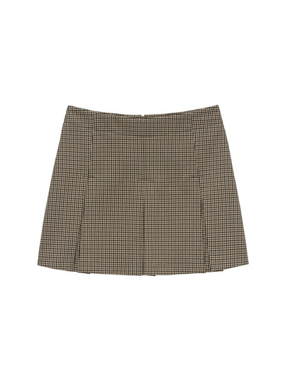 Pleated check skirt Brown