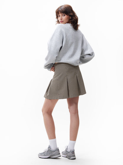 Pleated check skirt Brown