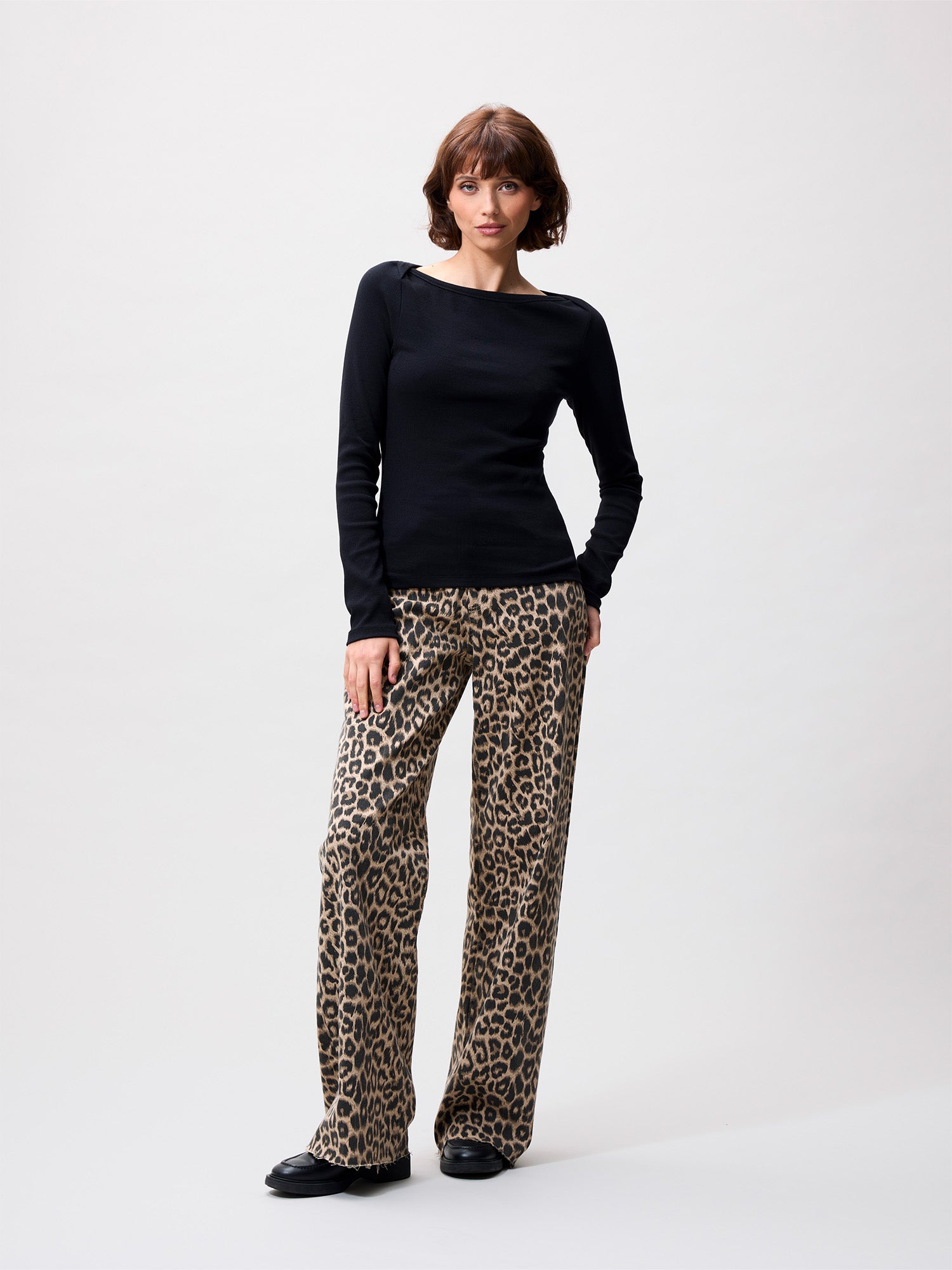Boatneck rib trui met lange mouwen Zwart