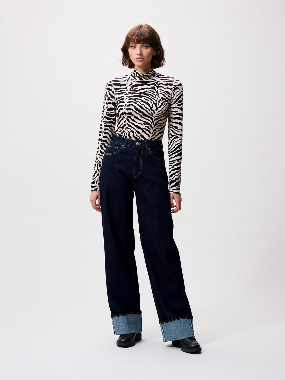 Loose fit jeans with fold Dark Blue