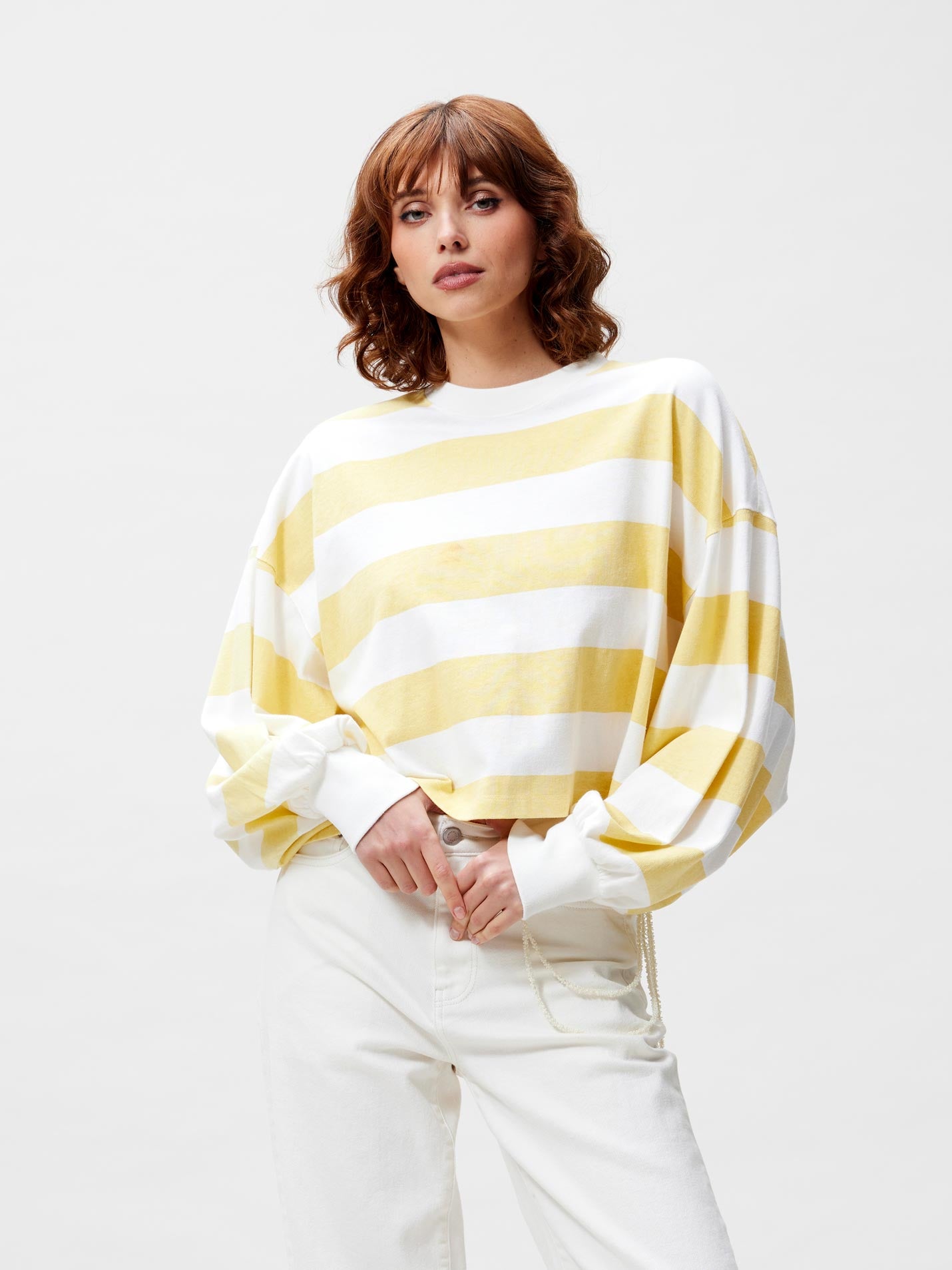 Oversized gestreept shirt met lange mouwen Mellow Yellow