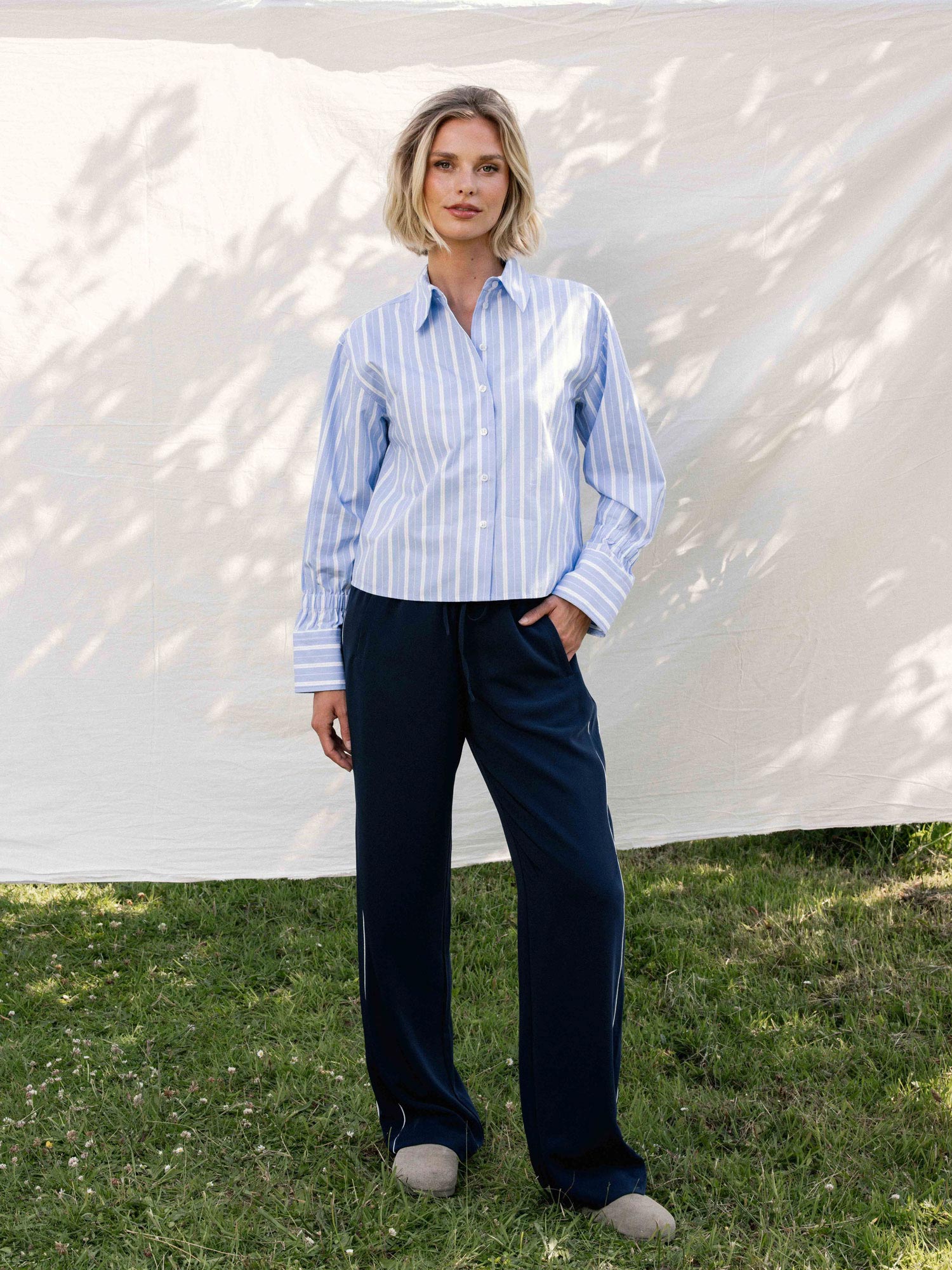 Striped blouse with elastic cuff Brunnera Blue