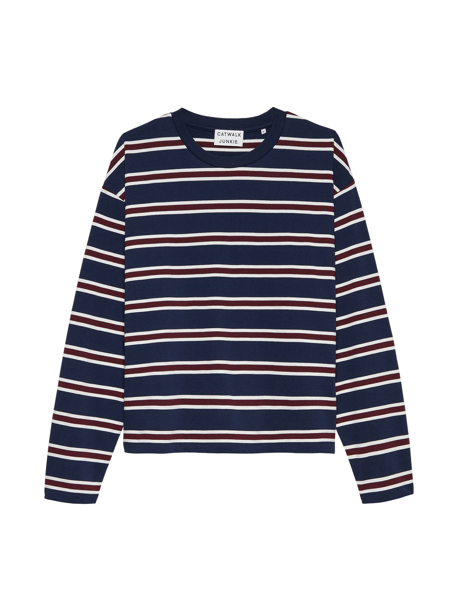 Gestreept shirt met lange mouwen, marineblauw colbert