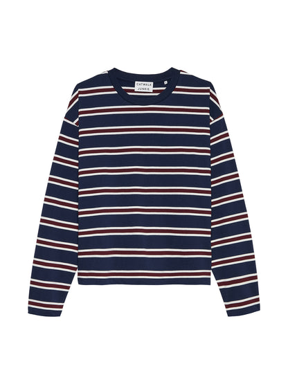 Gestreept shirt met lange mouwen, marineblauw colbert
