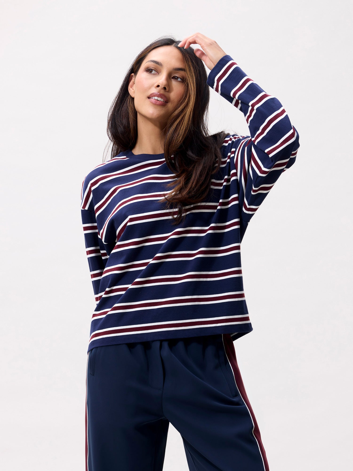 Gestreept shirt met lange mouwen, marineblauw colbert