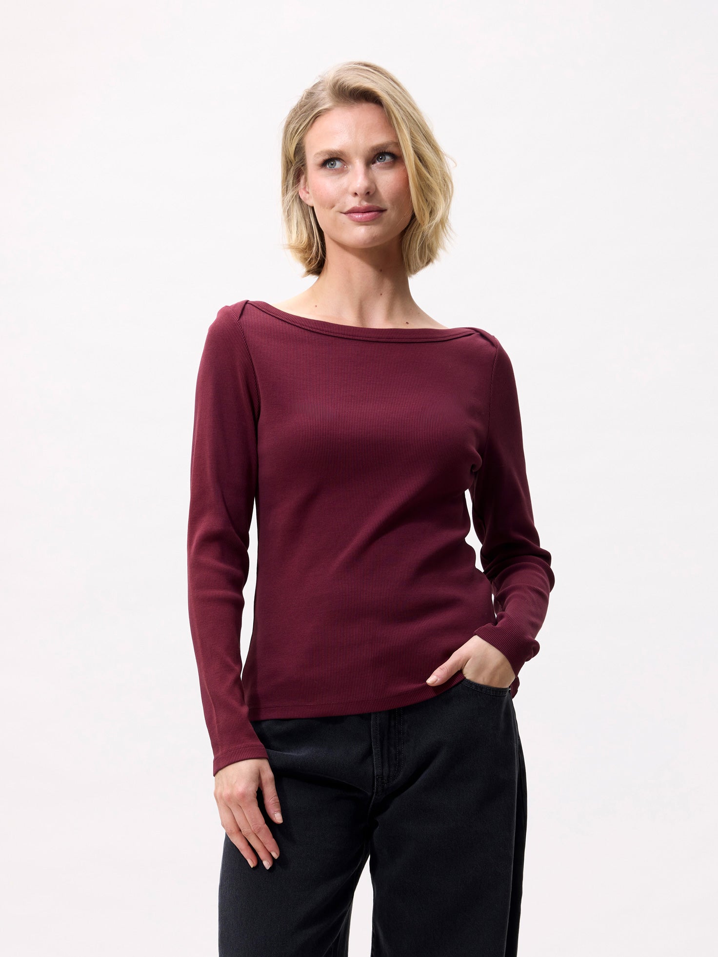 Boatneck rib long sleeve Merlot