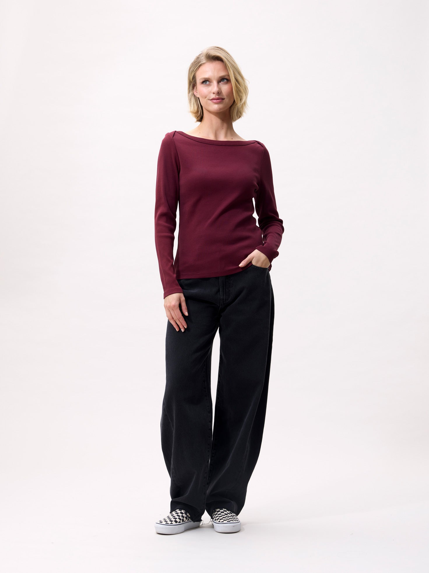 Boatneck rib long sleeve Merlot
