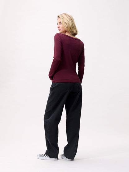 Boatneck rib long sleeve Merlot