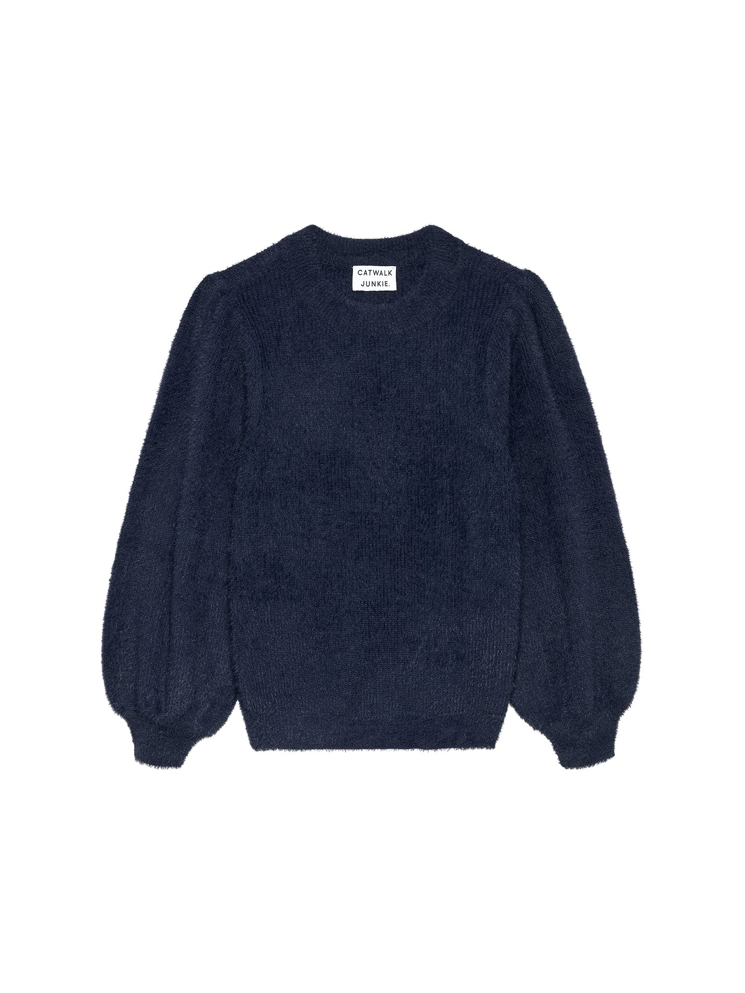 Fuzzy puff sleeve knit Navy Blazer