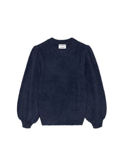 Fuzzy puff sleeve knit Navy Blazer