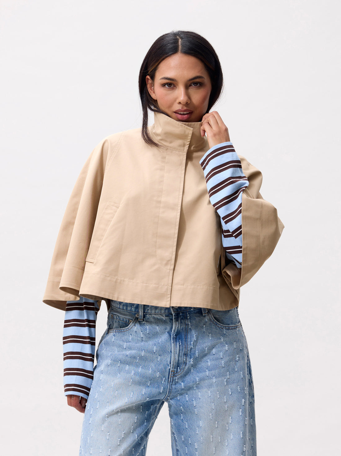 Funnel neck cape jacket Incense