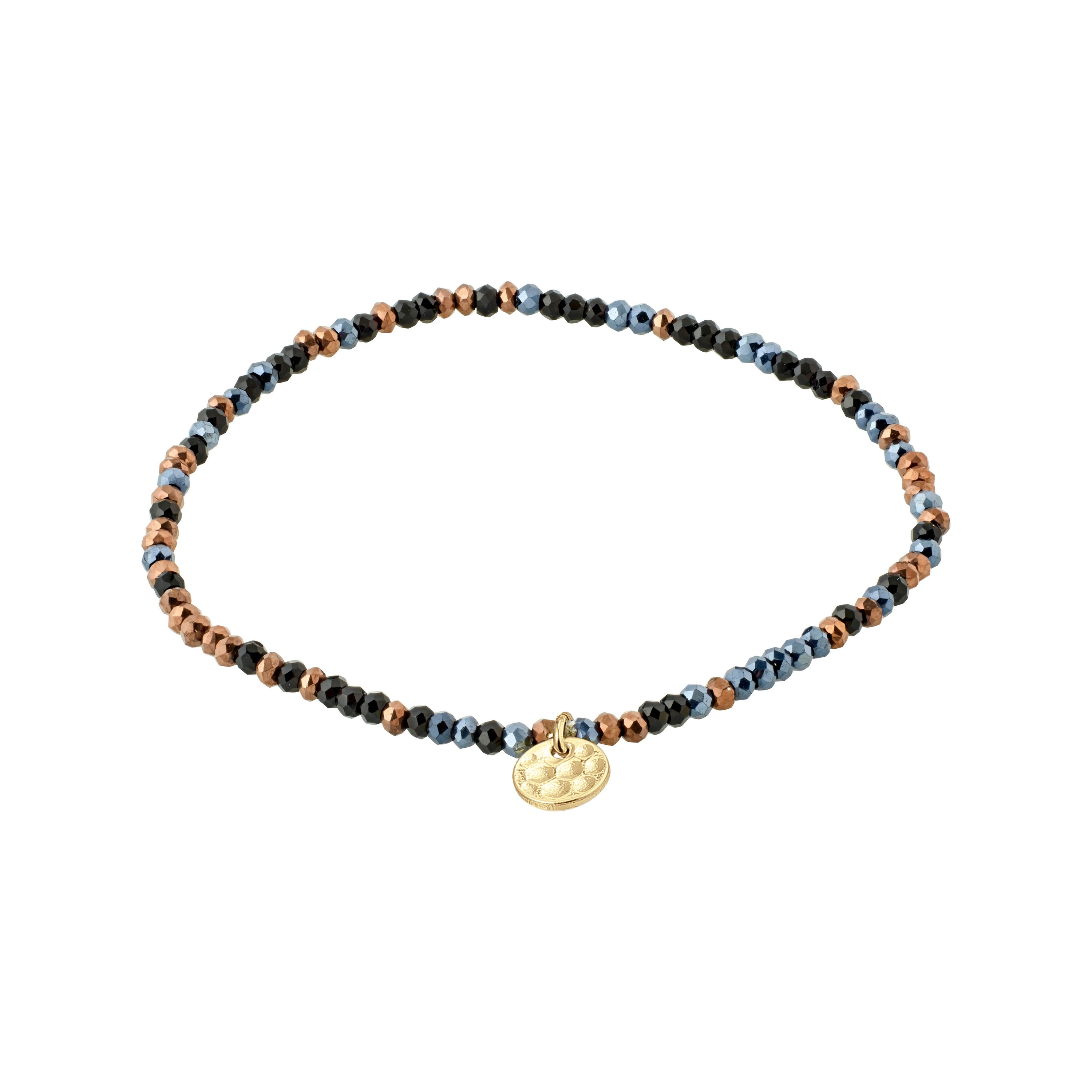 INDIE Armband, zwart/bruin/blauw verguld