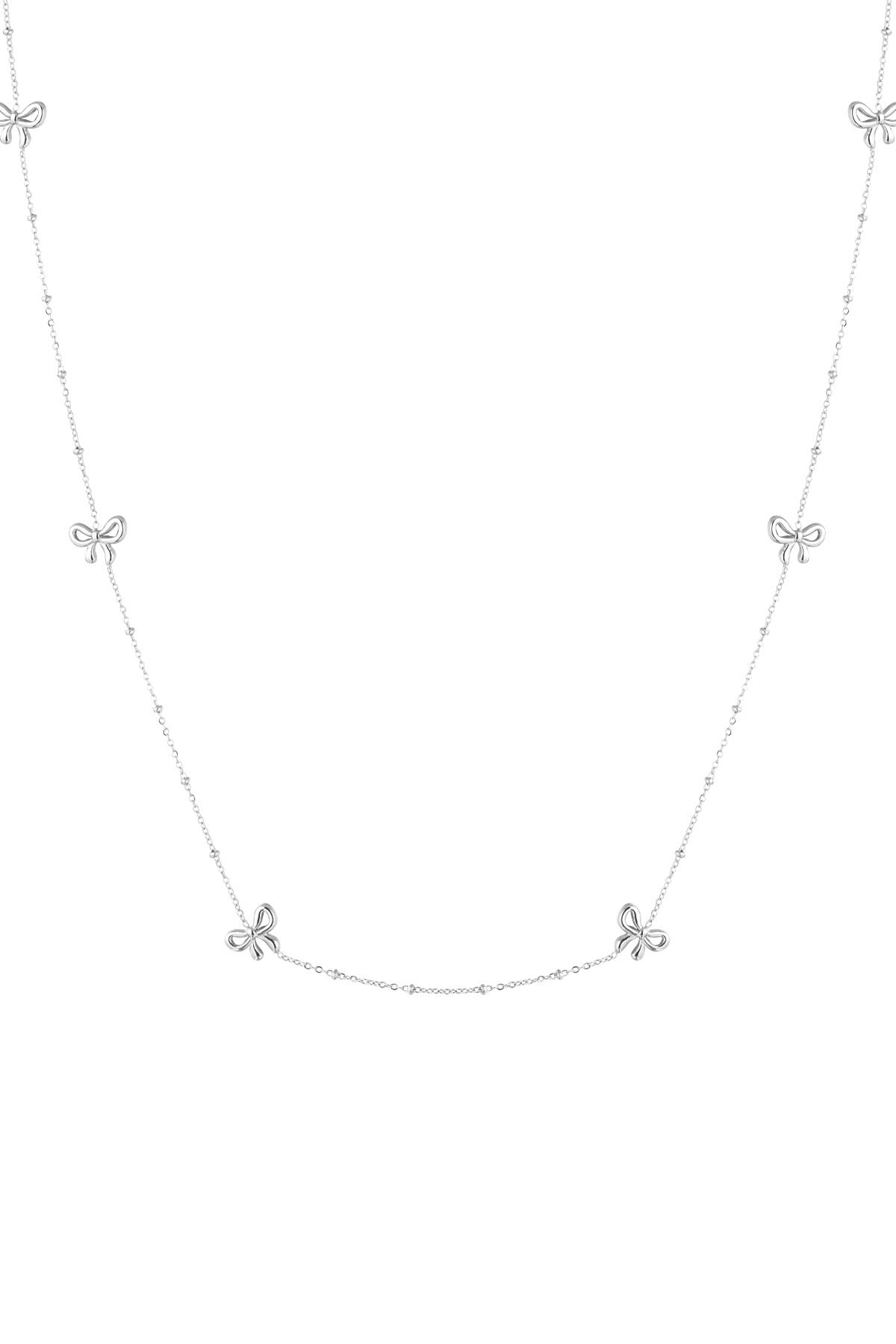 Lange ketting strik zilverkleurig