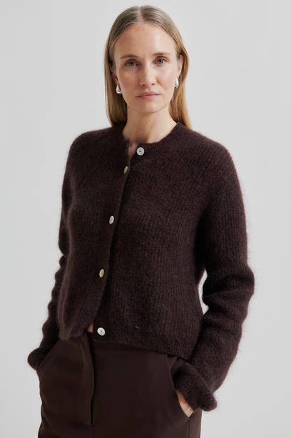 Andrea Knit Rib LS Cardigan Demitasse