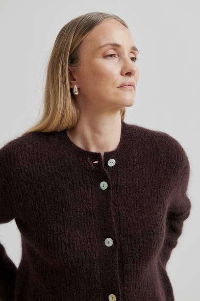Andrea Knit Rib LS Cardigan Demitasse