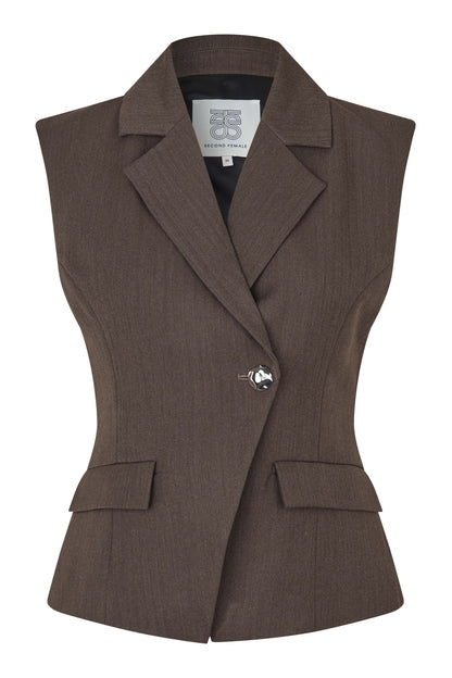 Riese Fitted Waistcoat Dark Brown Melange
