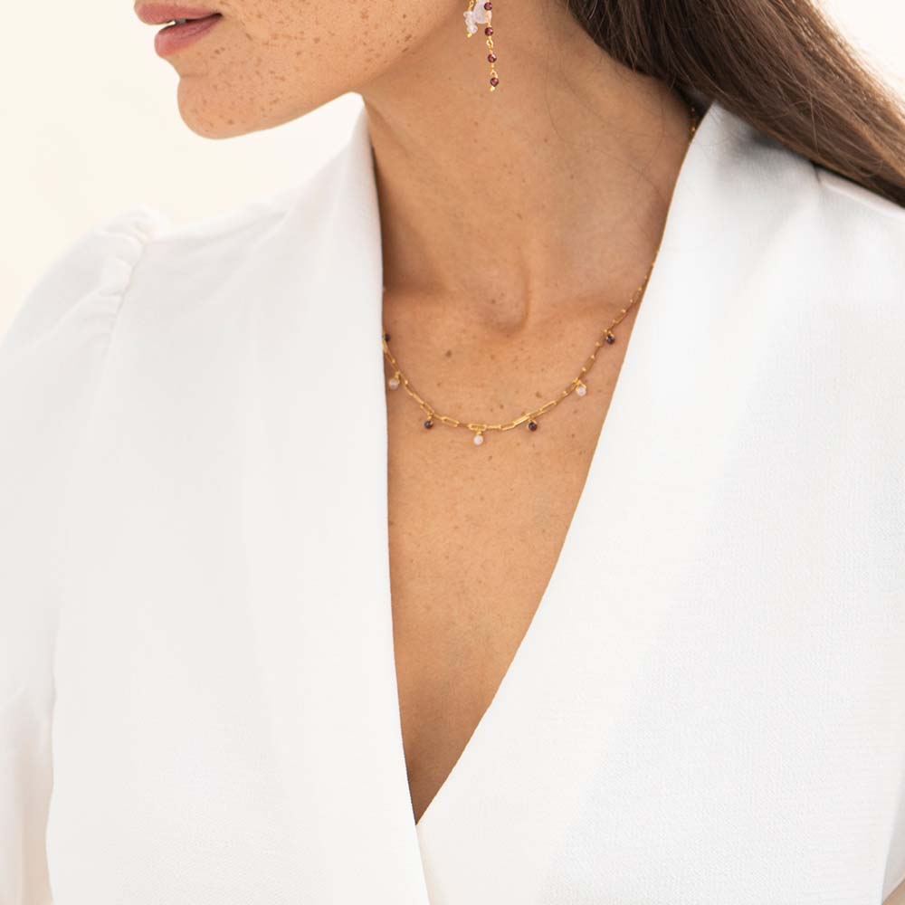 Spontane Granaat Rozenkwarts Vergulde Ketting