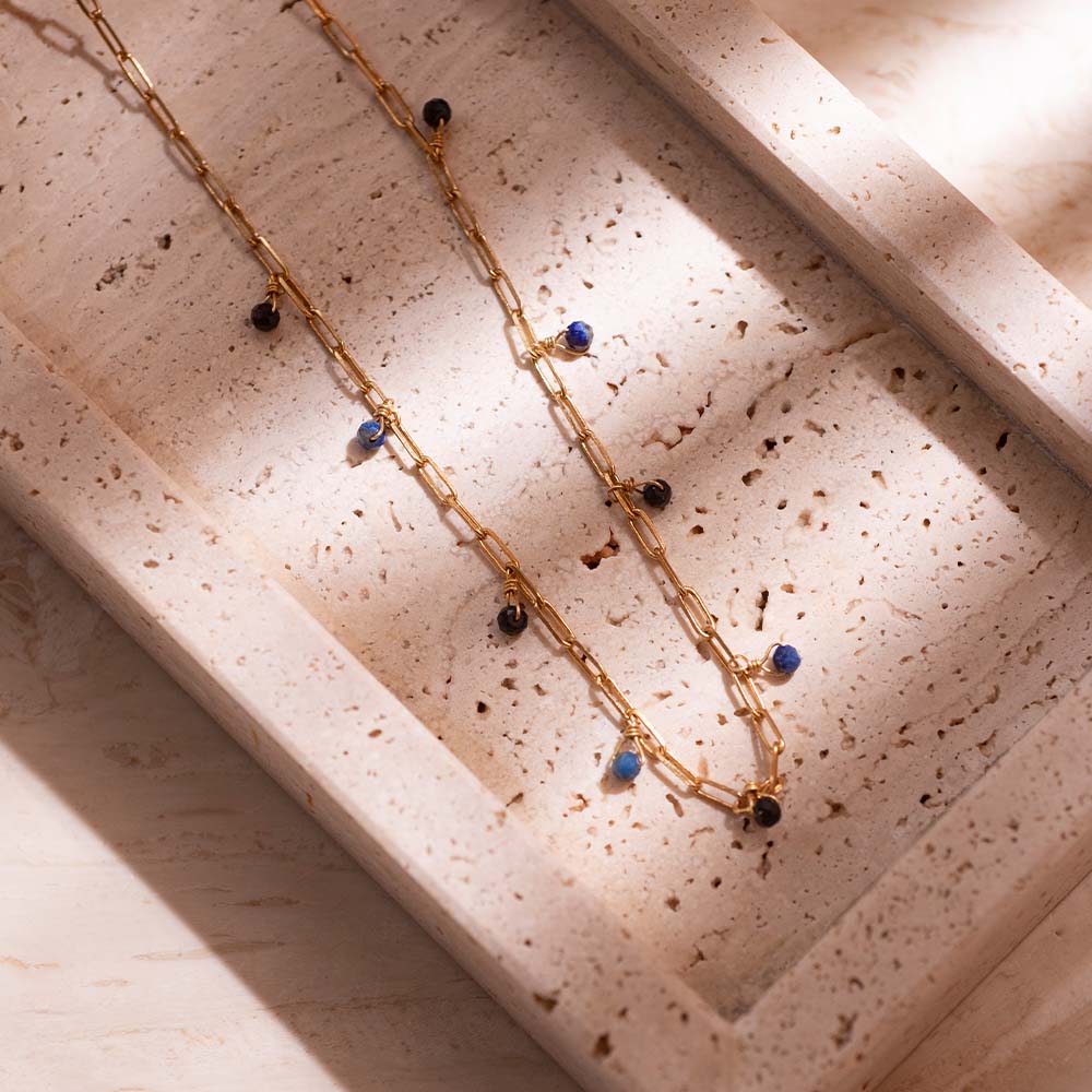 Spontane Zwarte Onyx Lapis Lazuli Vergulde Ketting
