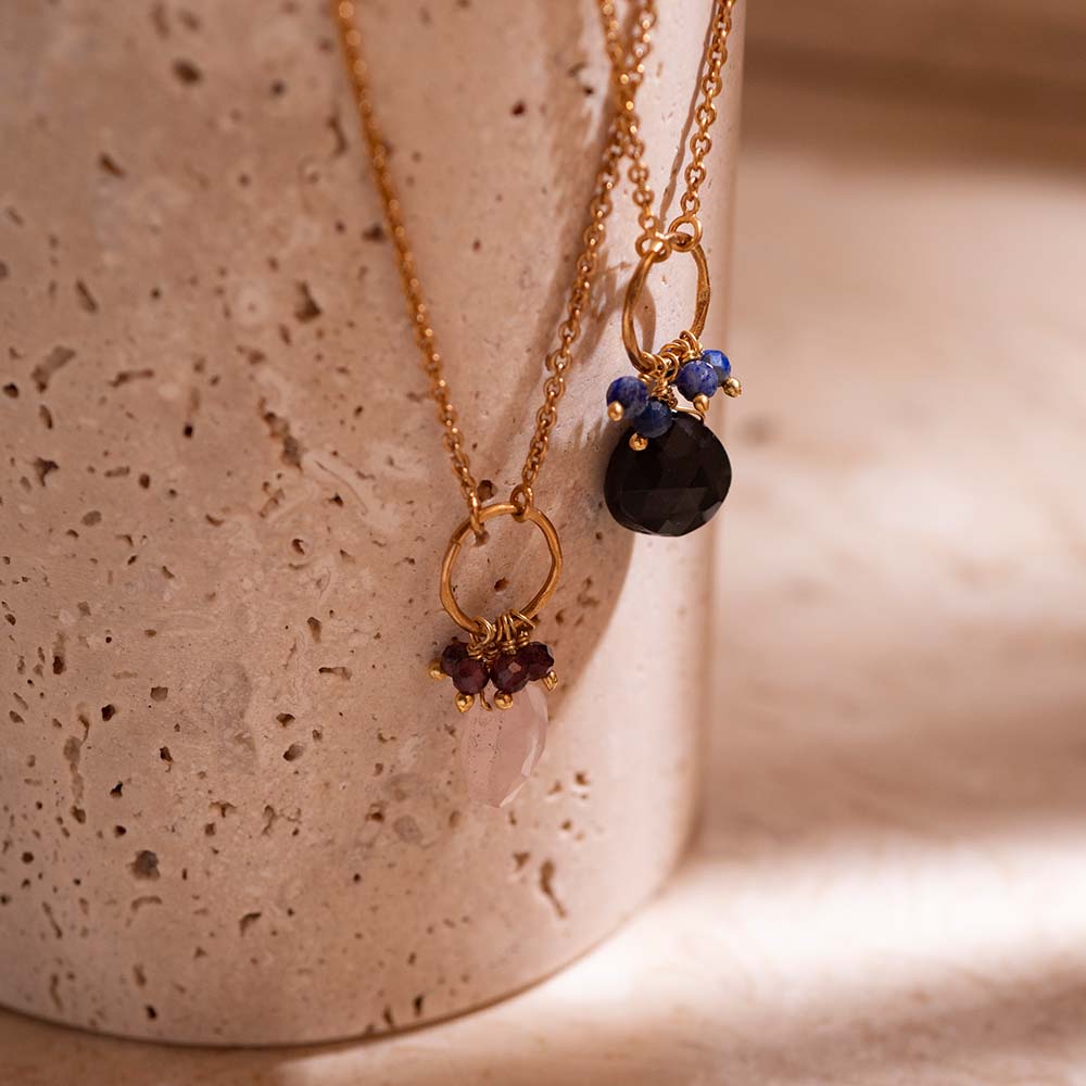 Illusion Zwarte Onyx Lapis Lazuli Vergulde Halsketting