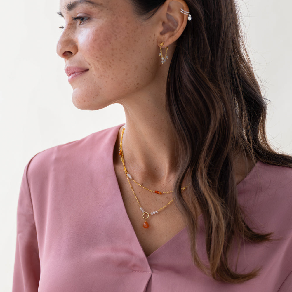 Longing Rozenkwarts Carneool Vergulde Ketting