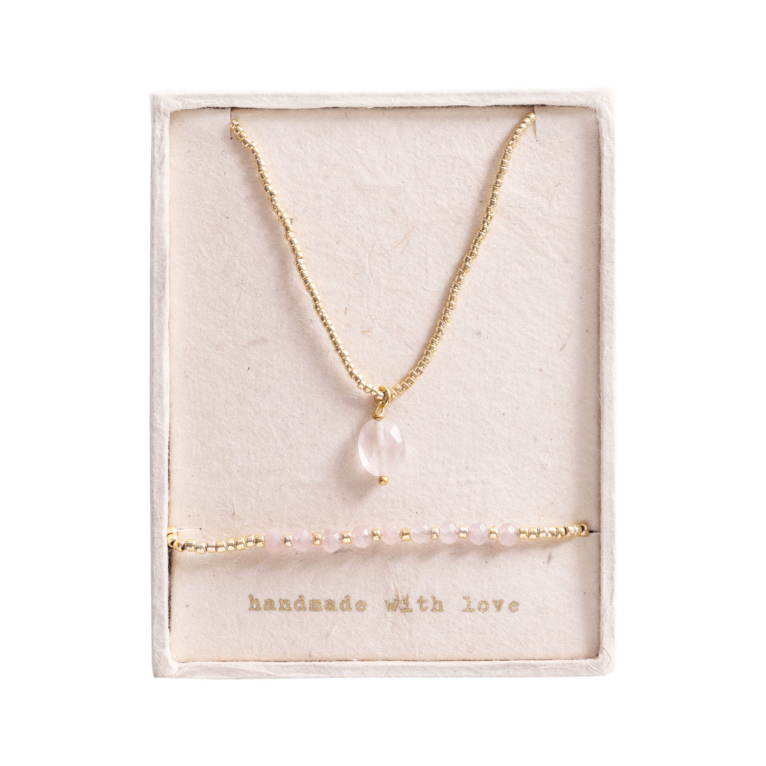 Geschenkset Love Rosenquarz Vergoldet