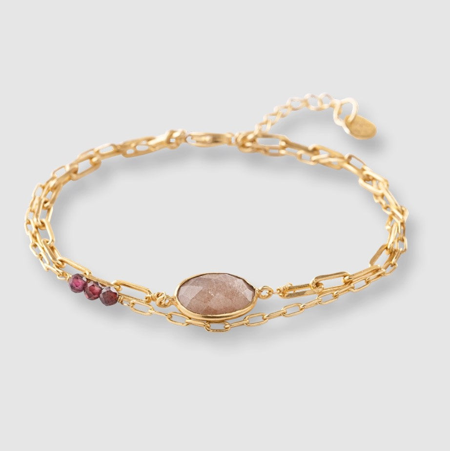 Affinity Perzikkleurige Maansteen Granaat Armband GP
