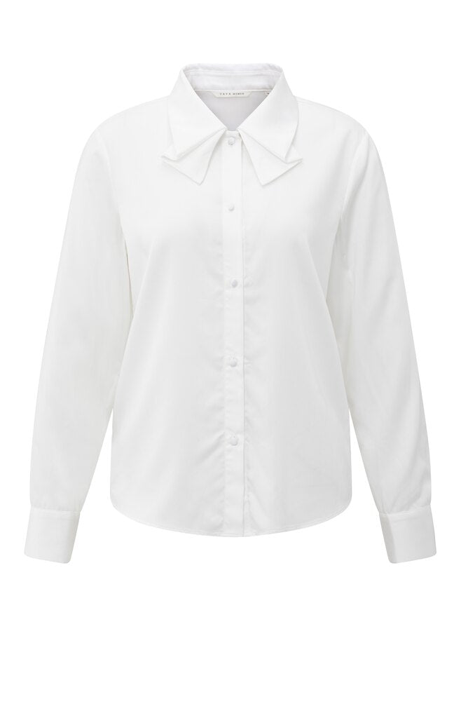 Bluse mit schleifenartigem Detail am Kragen Pure White