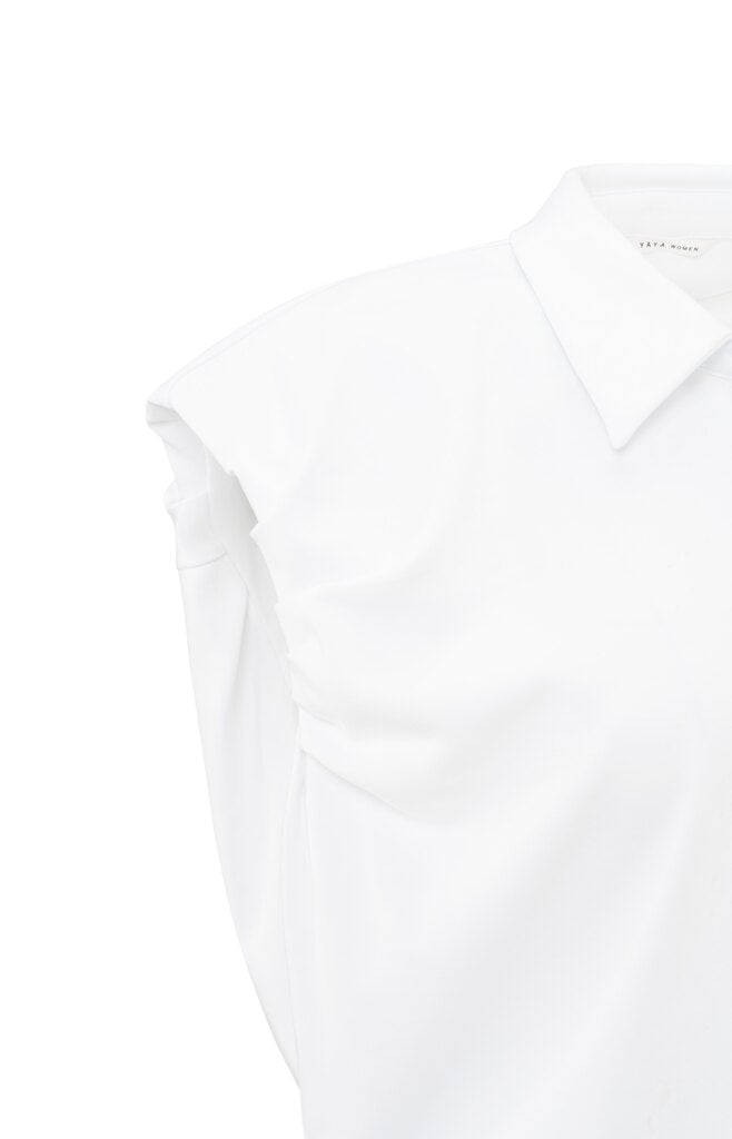 Jerseybluse mit dezent gepufften Ärmeln Pure White
