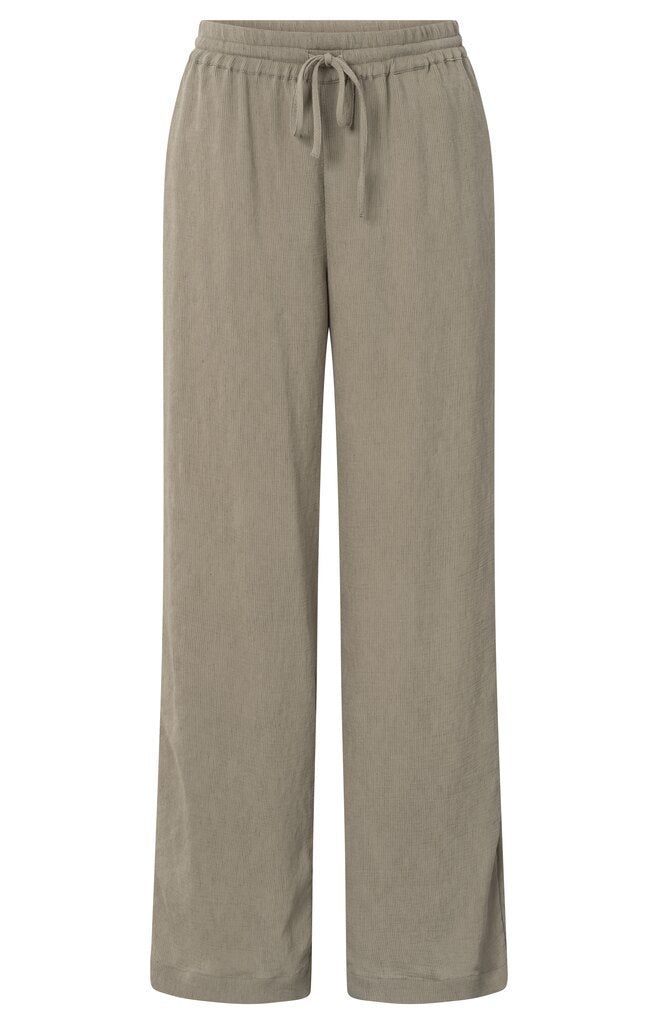 Gewebte Hose mit weitem Bein und elastischem Bund Seneca Rock Beige