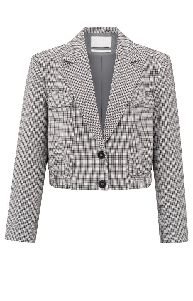 Kurzer Blazer mit Karomuster und elastischem Saum Feather Grey Dessin