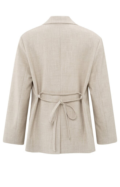 Oversize-Blazer mit Gürtel und klassische Revers Safari Melange