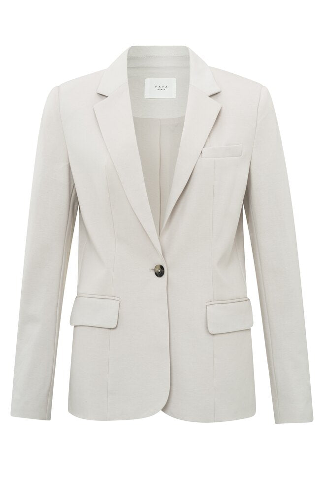 Jersey-Blazer mit langen Ärmeln, Knopf und Taschen Wind Chime Beige
