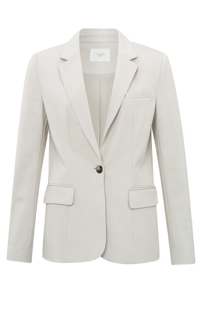 Jersey-Blazer mit langen Ärmeln, Knopf und Taschen Wind Chime Beige