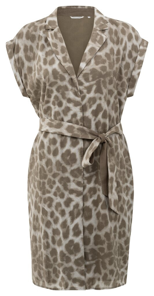 Midikleid mit Leopardenmuster und Bindegürtel Milk Brown