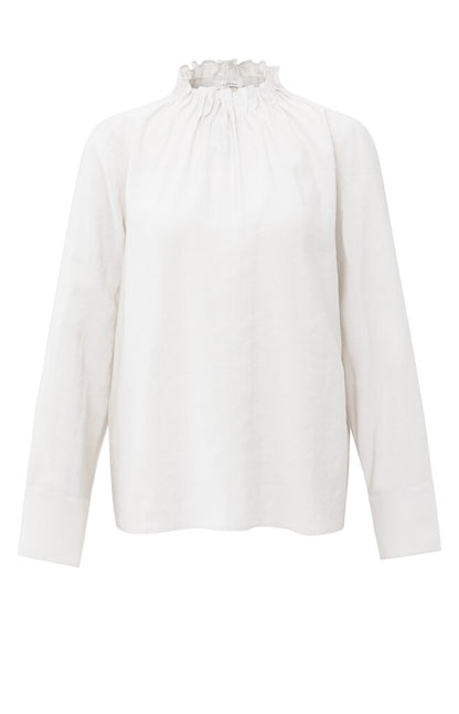 Oberteil mit hohem Kragen und Kordelzug im Saum Early Frost White