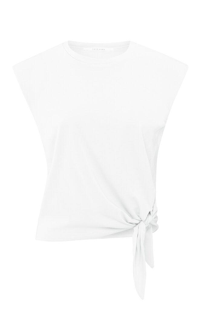 Ärmelloses Oberteil mit Knotendetail Pure White
