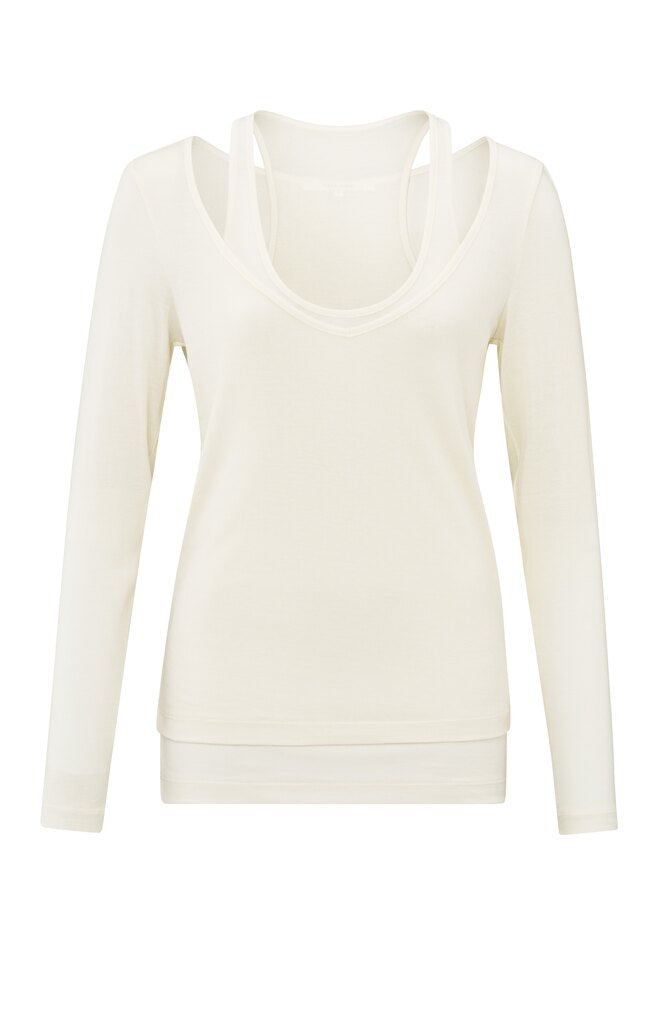 2-in-1-Oberteil mit langen Ärmeln Off White