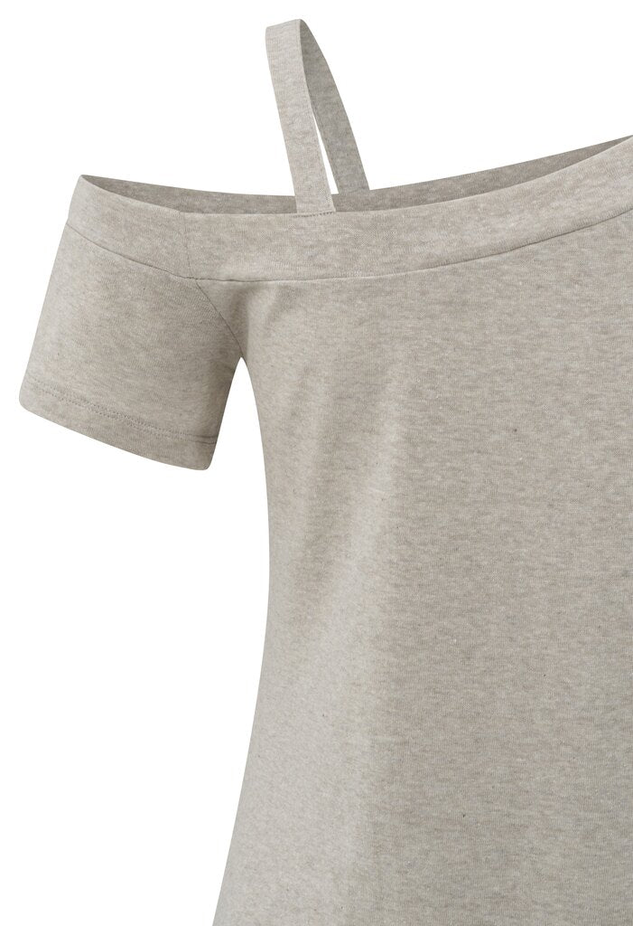 Asymmetrisches T-Shirt mit Schulterträger Milk Brown Melange