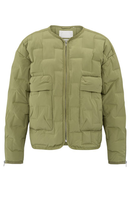 Kurze SteppJacke mit Taschen und Reißverschluss Olive